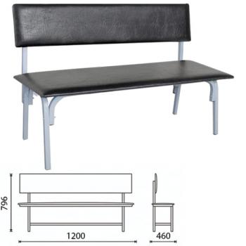 Банкетка со спинкой "Астрид", 1200х470х796 мм, серый каркас, кожзам черный - Премиум Сервис