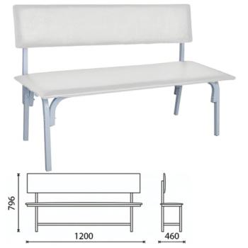 Банкетка со спинкой "Астрид", 1200х470х796 мм, каркас светло-серый, кожзам светло-серый - Премиум Сервис