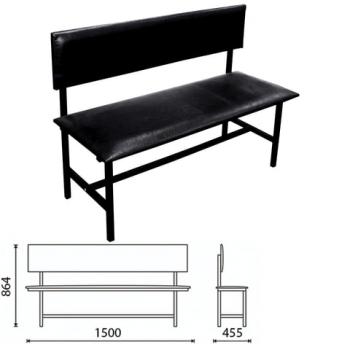 Банкетка со спинкой "Берта" 1500х455х864 мм, усиленная, черный каркас, кожзам черный - Премиум Сервис