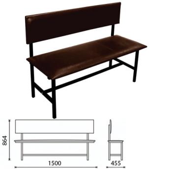 Банкетка со спинкой "Берта" 1500х455х864 мм, усиленная, черный каркас, кожзам коричневый - Премиум Сервис