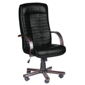 Кресло из натуральной кожи "Атлант-экстра", дерево (орех), монолитный каркас, черное - Премиум Сервис