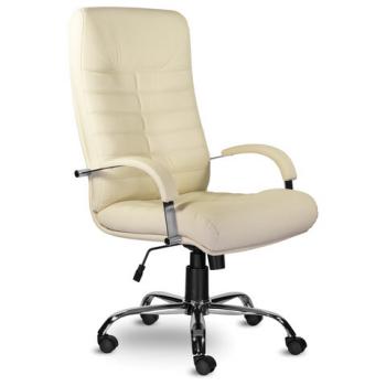 Кресло из натуральной кожи "Орион", хром, монолитный каркас, бежевое - Премиум Сервис