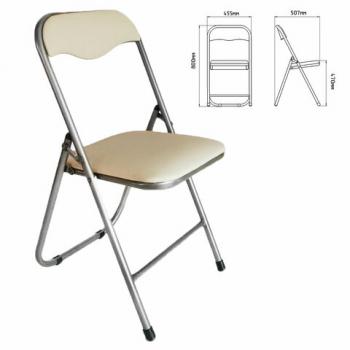 Стул складной для дома и офиса РС04, серебристый каркас, кожзам бежевый - Премиум Сервис
