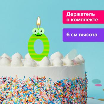 Свеча-цифра для торта "0" "С глазками", 6 см, ЗОЛОТАЯ СКАЗКА, с держателем, в блистере, 591403 - Премиум Сервис