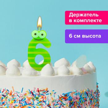 Свеча-цифра для торта "6" "С глазками", 6 см, ЗОЛОТАЯ СКАЗКА, с держателем, в блистере, 591409 - Премиум Сервис