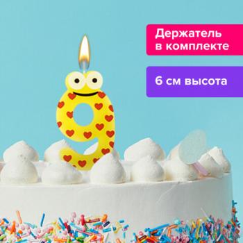Свеча-цифра для торта "9" "С глазками", 6 см, ЗОЛОТАЯ СКАЗКА, с держателем, в блистере, 591412 - Премиум Сервис