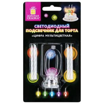 Цифра-подсвечник "0" светодиодная, ЗОЛОТАЯ СКАЗКА, в наборе 4 свечи 6 см, 1 батарейка, 591423 - Премиум Сервис