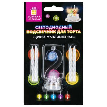 Цифра-подсвечник "2" светодиодная, ЗОЛОТАЯ СКАЗКА, в наборе 4 свечи 6 см, 1 батарейка, 591425 - Премиум Сервис
