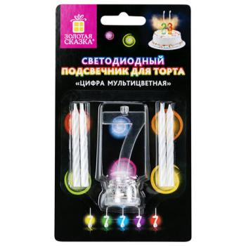 Цифра-подсвечник "7" светодиодная, ЗОЛОТАЯ СКАЗКА, в наборе 4 свечи 6 см, 1 батарейка, 591430 - Премиум Сервис