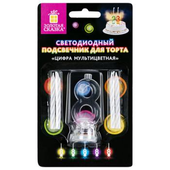 Цифра-подсвечник "8" светодиодная, ЗОЛОТАЯ СКАЗКА, в наборе 4 свечи 6 см, 1 батарейка, 591431 - Премиум Сервис