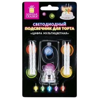 Цифра-подсвечник "9" светодиодная, ЗОЛОТАЯ СКАЗКА, в наборе 4 свечи 6 см, 1 батарейка, 591432 - Премиум Сервис