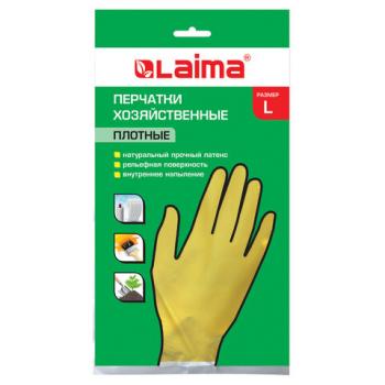 Перчатки хозяйственные латексные LAIMA "Люкс", МНОГОРАЗОВЫЕ, хлопчатобумажное напыление, плотные, размер L (большой), 600043 - Премиум Сервис