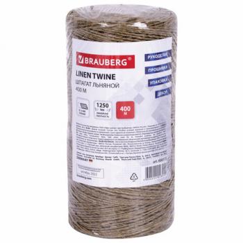 Шпагат льняной банковский, диаметр 1,5 мм, длина 400 м, линейная плотность 1250 текс, BRAUBERG, 600115 - Премиум Сервис