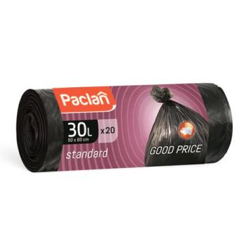 Мешки для мусора 30 л, черные, в рулоне 20 шт., ПНД, 7,3 мкм, 50х60 см, PACLAN "Standard" - Премиум Сервис