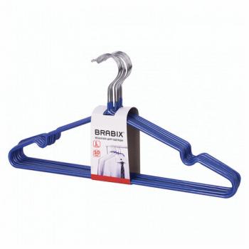 Вешалки-плечики, размер 48-50, КОМПЛЕКТ 10 шт., металл/ПВХ, перекладина, цвет синий, BRABIX "Стандарт", 601166 - Премиум Сервис