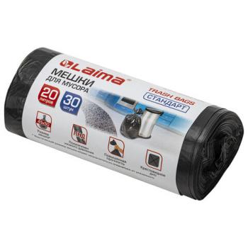 Мешки для мусора 20 л, черные, в рулоне 30 шт., ПНД 8 мкм, 45х50 см, LAIMA стандарт, 601376 - Премиум Сервис