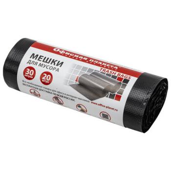 Мешки для мусора 30 л, черные, в рулоне 20 шт., прочные, ПНД 10 мкм, 50х60 см, ОФИСНАЯ ПЛАНЕТА, 601380 - Премиум Сервис