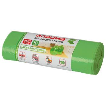Мешки для мусора биоразлагаемые 120 л, зеленые, в рулоне 10 шт., ПНД 17 мкм, 70х110 см, LAIMA, 601402 - Премиум Сервис