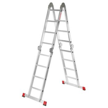 Лестница-трансформер алюминиевая 4х4 ступени, высота 4,5 м (4 секции по 1,2 м) до 150 кг, вес 16,5 кг, НОВАЯ ВЫСОТА, 3320404 - Премиум Сервис