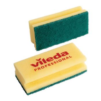 Губки VILEDA "Виледа", комплект 10 шт., для любых поверхностей, желтые, зеленый абразив, 7х15 см, 101397 - Премиум Сервис