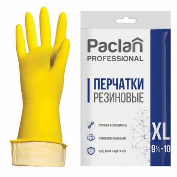 Перчатки хозяйственные латексные, х/б напыление, размер XL (очень большой), желтые, PACLAN "Professional" - Премиум Сервис