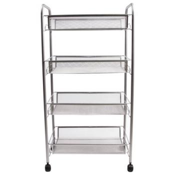 Этажерка (тележка) BRABIX офисно-бытовая 4 яруса, на колесах, металл, серебристая, 43,5х26х83,5 см, 603754 - Премиум Сервис