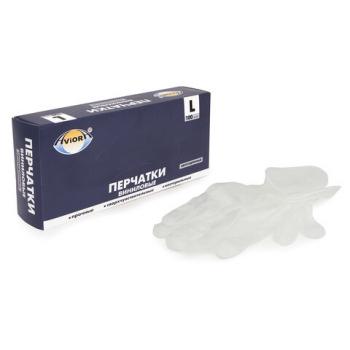 Перчатки виниловые, КОМПЛЕКТ 50 пар (100 шт.), без хлопчатобумажного напыления, размер L (большой), AVIORA, 402-639 - Премиум Сервис