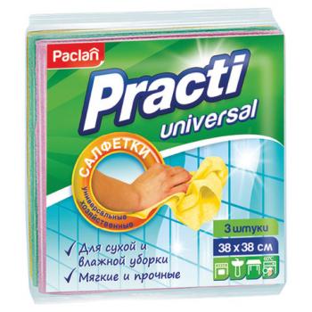 Салфетки универсальные, 38х38 см, КОМПЛЕКТ 3 шт., 110 г/м2, вискоза, PACLAN "Practi Universal", 410018 - Премиум Сервис