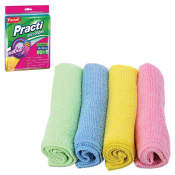Салфетки универсальные, 30х30 см, КОМПЛЕКТ 4 шт., микрофибра, PACLAN "Practi Microfiber", 410260 - Премиум Сервис