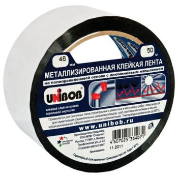 Клейкая лента МЕТАЛЛИЗИРОВАННАЯ 48 мм х 50 м, ПОЛИПРОПИЛЕНОВАЯ ОСНОВА, подвес, UNIBOB, 39117 - Премиум Сервис