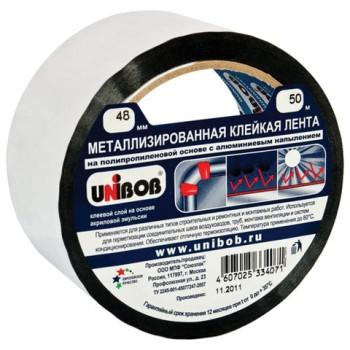 Клейкая лента МЕТАЛЛИЗИРОВАННАЯ 48 мм х 50 м, ПОЛИПРОПИЛЕНОВАЯ ОСНОВА, подвес, UNIBOB, 39117 - Премиум Сервис