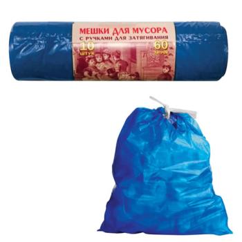 Мешки для мусора 60 л, завязки, синие, в рулоне 10 шт., ПВД, 30 мкм, 70х60 см, прочные, КОНЦЕПЦИЯ БЫТА VITALUX, 503 - Премиум Сервис