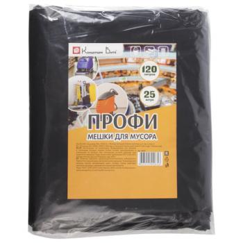 Мешки для мусора 120 л, черные, в пачке 25 шт., ПВД, 55 мкм, 70х110 см, особо прочные, КОНЦЕПЦИЯ БЫТА "Профи", 650 - Премиум Сервис