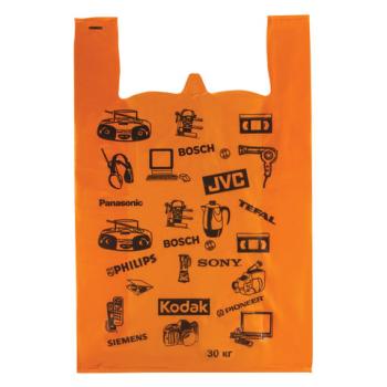 Пакеты "майка", КОМПЛЕКТ 100 шт., 42+18х65 см, ПНД, "Электрон", 18 мкм, ОРАНЖЕВЫЕ, ЮПЛАСТ, ЮМАЙ1010 - Премиум Сервис