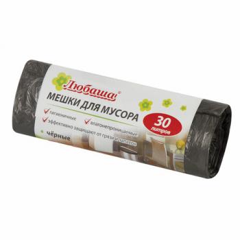 Мешки для мусора 30 л, черные, в рулоне 20 шт., ПНД 5 мкм, 47х55 см, ЛЮБАША эконом, 605329 - Премиум Сервис