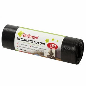 Мешки для мусора 180 л черные в рулоне 10 шт., ПВД 24 мкм, 80х106 см, ЛЮБАША эконом, 605336 - Премиум Сервис