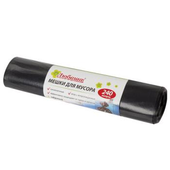 Мешки для мусора 240 л, черные, в рулоне 5 шт., ПВД 30 мкм, 90х130 см, ЛЮБАША эконом, 605338 - Премиум Сервис