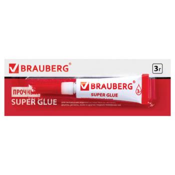 Клей моментальный (суперклей) BRAUBERG, 3 г, ПРОЧНЫЙ, отрывная мультикарта, 605566 - Премиум Сервис