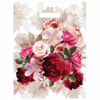 Пакет с вырубной ручкой ПВД, 40х31 см, "Пионы", 60 мкм, н00117595 - Премиум Сервис