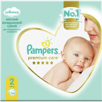 Подгузники, 160 шт., PAMPERS (Памперс) "Premium Care New Baby", размер 2 (4-8 кг), 1210797 - Премиум Сервис