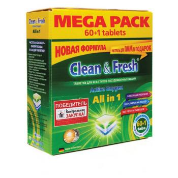 Таблетки для посудомоечных машин 60 шт. CLEAN&FRESH ALL-in-1, c одной таблеткой очистителем, УТ000000338 - Премиум Сервис