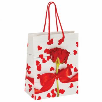 Пакет подарочный 17,8x9,8x22,9 см, ЗОЛОТАЯ СКАЗКА "Роза с лентой", ламинированный, 606574 - Премиум Сервис