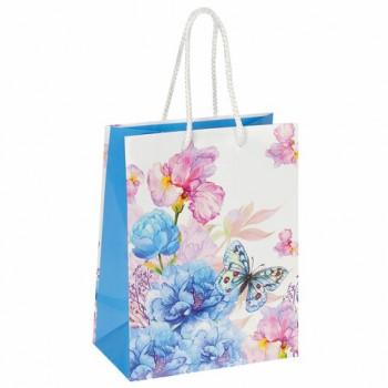 Пакет подарочный 17,8x9,8x22,9 см, ЗОЛОТАЯ СКАЗКА "Бабочка на цветке", ламинированный, 606578 - Премиум Сервис