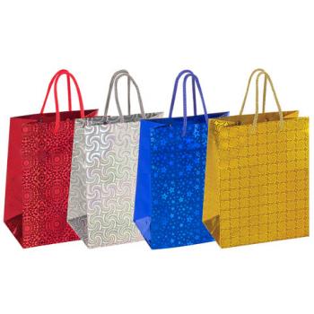 Пакет подарочный 17,8x9,8x22,9 см, ЗОЛОТАЯ СКАЗКА голография, ассорти 4 цвета, 606606 - Премиум Сервис