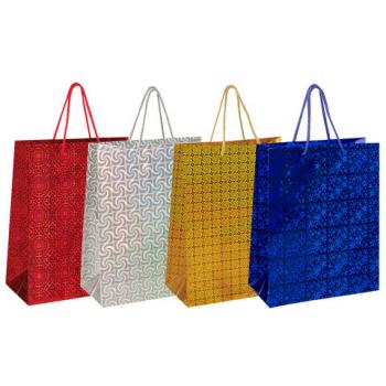 Пакет подарочный (1 штука) 26x13x32 см, ЗОЛОТАЯ СКАЗКА голография, ассорти 4 цвета, 606607 - Премиум Сервис