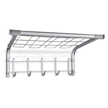 Вешалка настенная SHT-WH7, 297х705х407 мм, 5 крючков + 2 дополнительных крючка + полка, металл/пластик, хром лак - Премиум Сервис