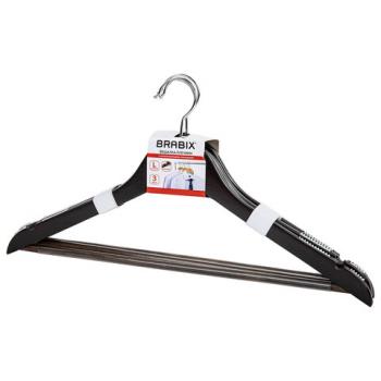 Вешалки-плечики с антикользящими накладками, КОМПЛЕКТ 3 штуки, размер 48-50, дерево, BRABIX, 607476 - Премиум Сервис