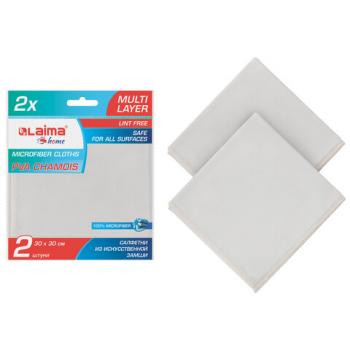 Салфетка из ИСКУССТВЕННОЙ ЗАМШИ, КОМПЛЕКТ 2 шт., 30х30см "CHAMOIS" для гладких поверхностей и полировки: стекла, оптики, очков LAIMA, 607788 - Премиум Сервис