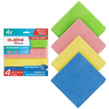 Салфетка из плотной микрофибры 30х30 см "MULTI PACK PRO COLOUR 30", КОМПЛЕКТ 4 шт., LAIMA, 607792 - Премиум Сервис
