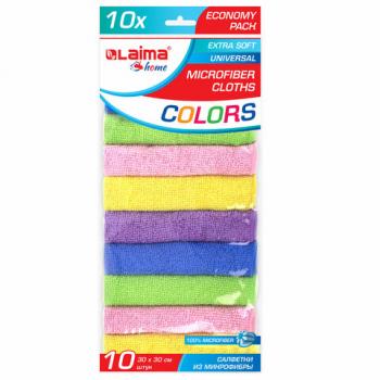 Салфетка из микрофибры 30х30 см "MULTI COLOUR ECONOMY PACK 10", КОМПЛЕКТ 10 шт., LAIMA HOME, 607794 - Премиум Сервис